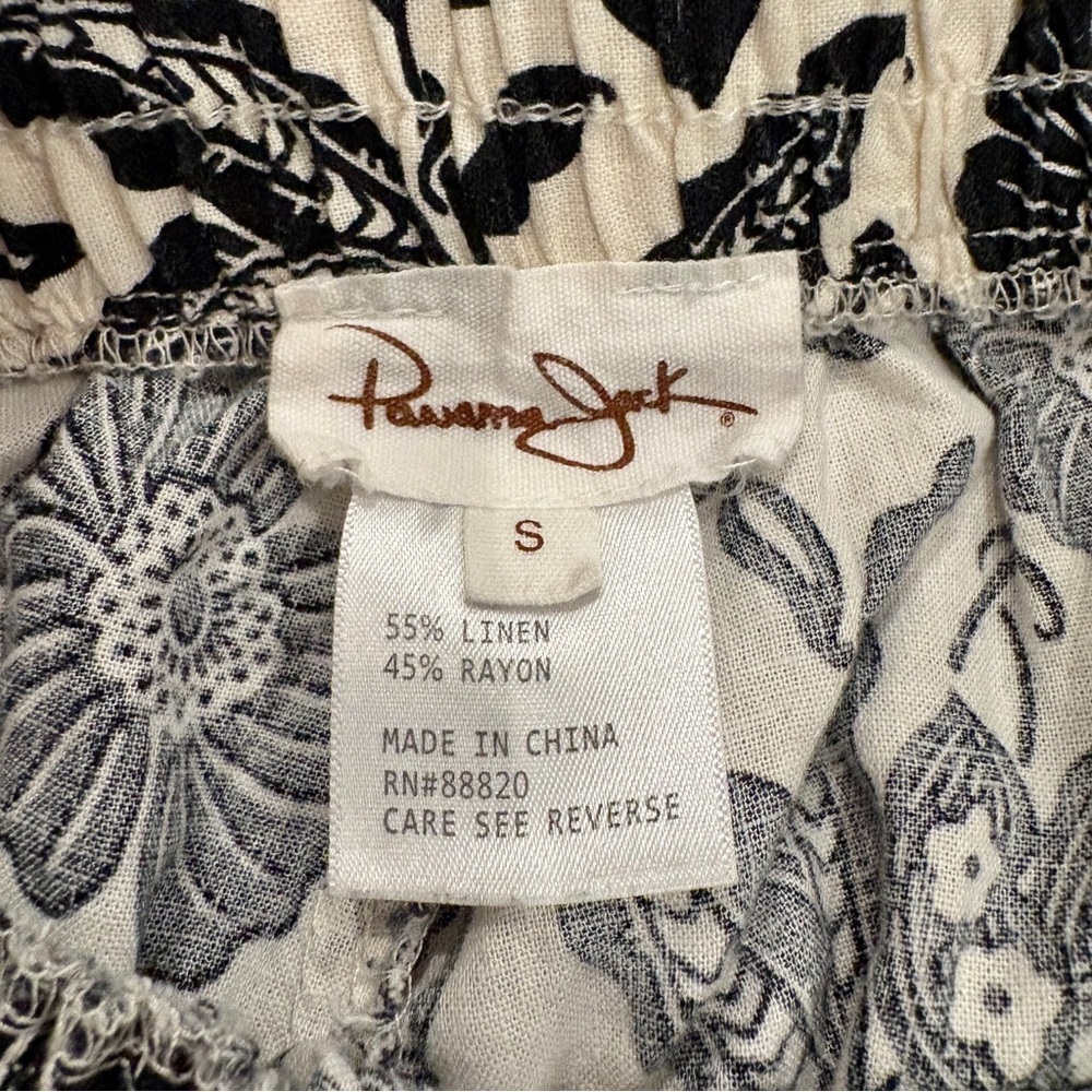 Panama Jack Black & White Floral Linen Blend Wide Leg Pants Size Small - Picture 6 of 7